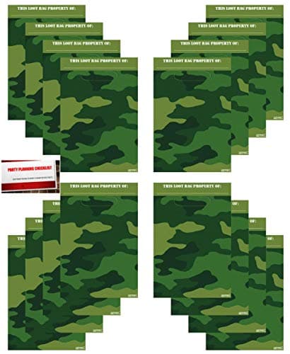 Camouflage 16 Pack Army Military Camo Party Plastic Loot Treat Candy Favor Bags (Plus Party Planning Checklist Mikes Super Store)