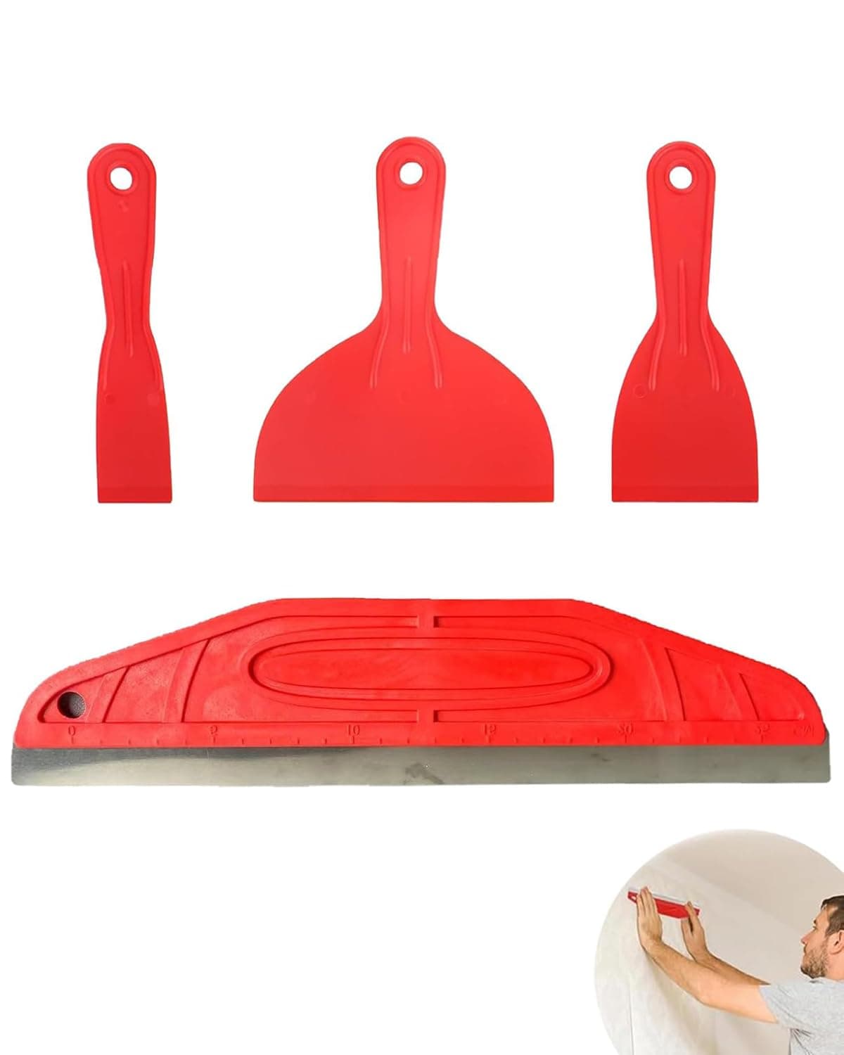 Pack of 4 Putty Blade Set, Scraper Tool, Wide Spackle Putty Knives Metal Scrapers Putty Scrapers for Drywall, Putty, Decals, Wallpaper, Baking, Patching and Painting, Scraper for Cleaning Wall
