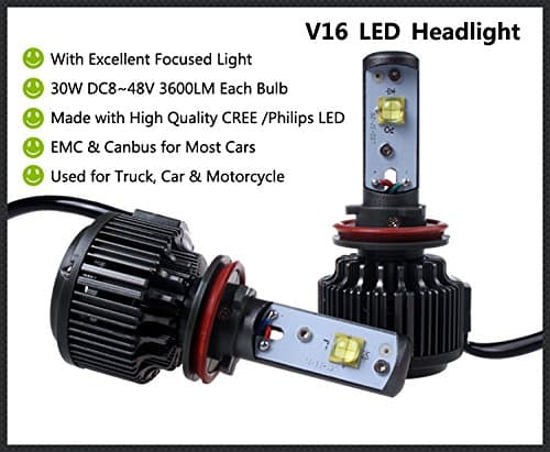Zek Cree H11 LED Headlight Conversion Kit 60w 7200lm 6k Cool White Cree LED - 2 Yr Warranty
