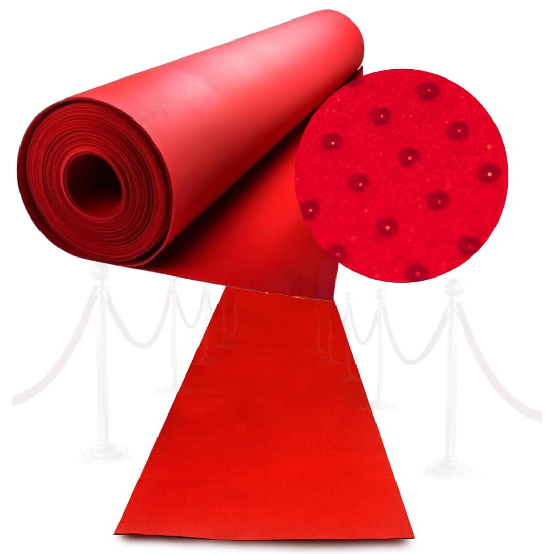 Red Carpet Runner for Party - Triple Thickness, Non-Slip Grip Dots - Felt Rug Party Decorations - Wedding Ceremony Aisle Runner, Hollywood Oscars Grammy Event Runway - 2.2x16.4 Feet