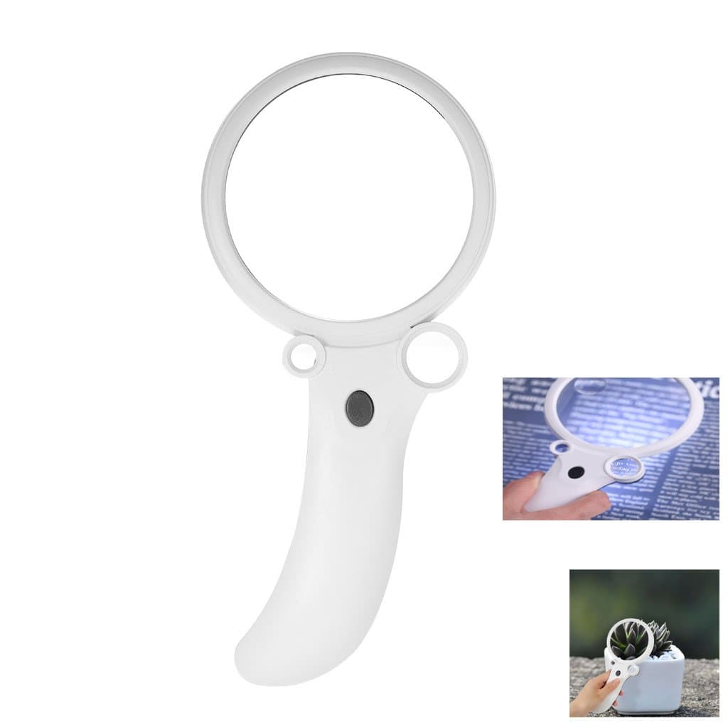 Handheld Magnifier 4 LED Light, HooGels 2.5X 4.5X 25X 55X 90mm Multifunctional Portable Reading Magnifier Four Glass Lens Magnifying Glass Tool with 4 LED Light 1 UV Counterfeit Detector