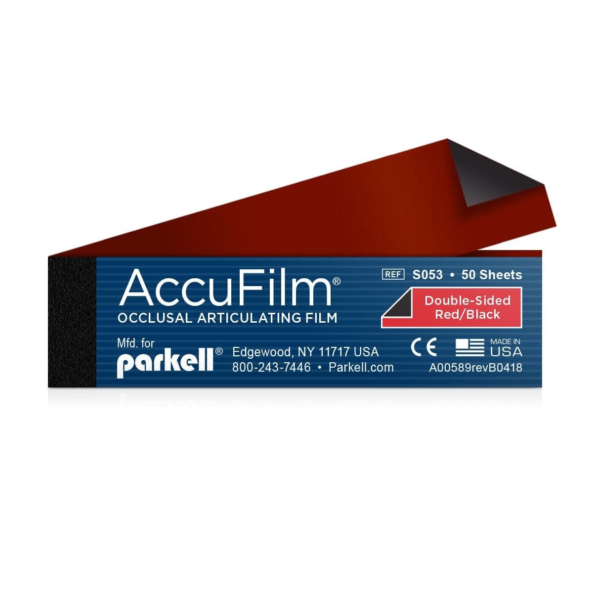S053 Accufilm II Double-Sided Occlusal Marking Film Strip, Red/Black, 0.875" Width, 3.5" Length (Pack of 250)