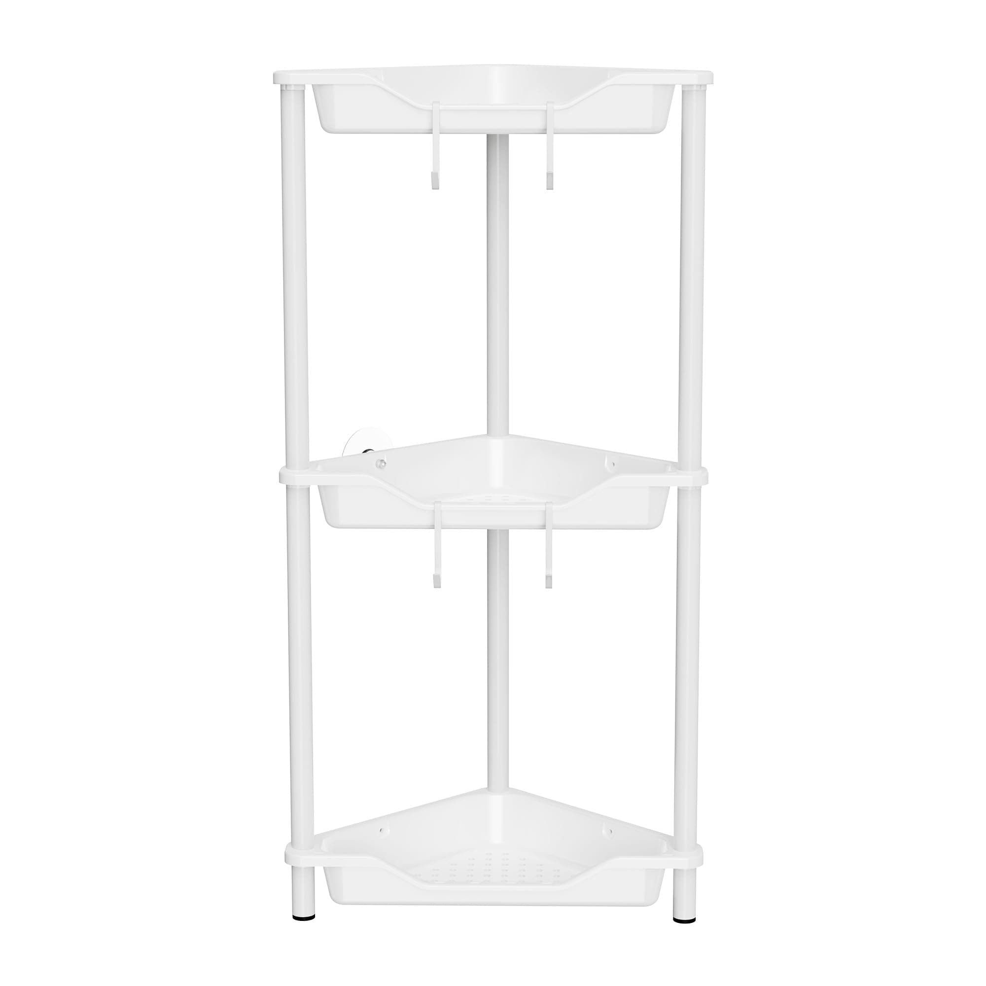 Orimade Rustproof 3 Tier Floor Standing Corner Shower Caddy Organizer, Plastic Metal Splicing Floor Corner Shelf Rack Stands for Bathroom, White