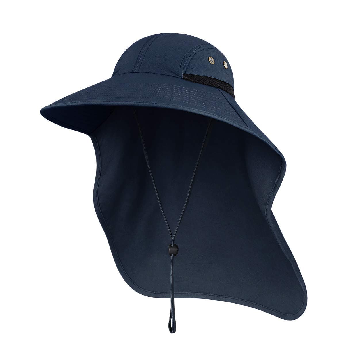 Outdoor Sun Hat for Men/Women with UV Protection Safari Cap Wide Brim Fishing Hat with Neck Flap, for Dad (Navy Blue)