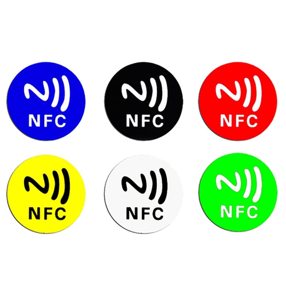 NFC 215 Tags, Anti Metal Self-adhesive Ntag215 Stickers for iPhone and Android Smartphones and NFC-Enabled Devices, Ntag 215 Support 13.56mhz RFID, 504 Bytes Memory (Multicolor, 6 Tags)