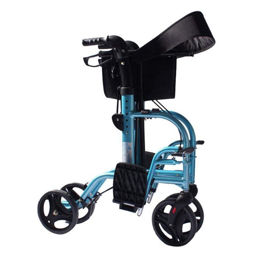 2 in 1 Rollator Walking Frame with Footrests Lightweight Aluminum Elderly Walker Folding Transfer Wheelchair fgk