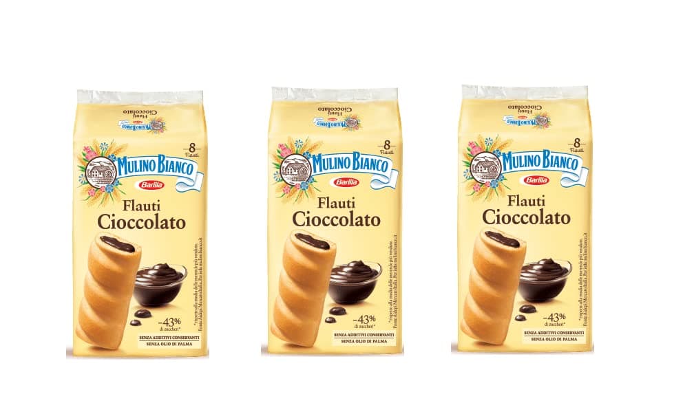 3x Mulino Bianco Flauti Sponge Cake Snack with Chocolate (8 x 35g)