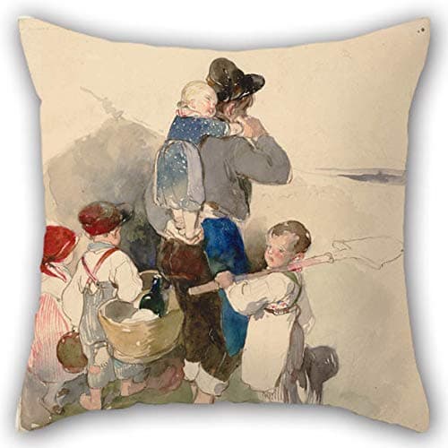 Oil Painting Peter Fendi - Children On Their Way to Work in The Fields, 1840 Pillowcase 20 X 20 Inches / 50 by 50 cm Best Choice for Dining Room Bf Husband Floor Kids Gril Friend with 2 Sides