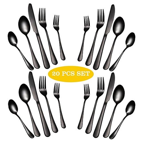 Maredash 20 Piece Black Silverware Set, Flatware Set Stainless Steel Cutlery Mirror Polished Utensil Tableware Sets, Include Knife Fork Spoon for Kitchen Service for 4