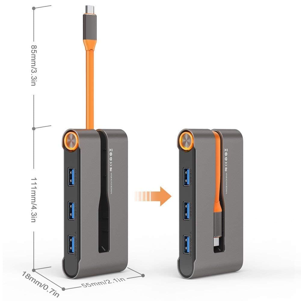 Hcman USB C Hub to HDMI Adapter - 7 in 1 Type C Hub, Compatible with MacBook Pro 2016/2017, Ethernet Port, 1080P VGA,4K HDMI, 3 USB 3.0 Ports, 100W PD, Compatible with Dell XPS,Hp Spectre X360