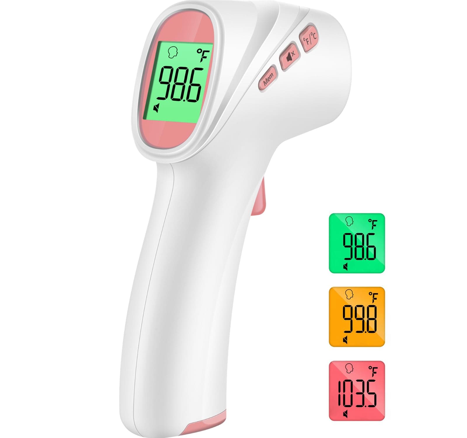 Forehead Thermometer for Adults, Kids & Babies, No-Touch Digital Thermometer with LCD Backlight Display, Fever Alarm and 1s Instant Reading - Pink
