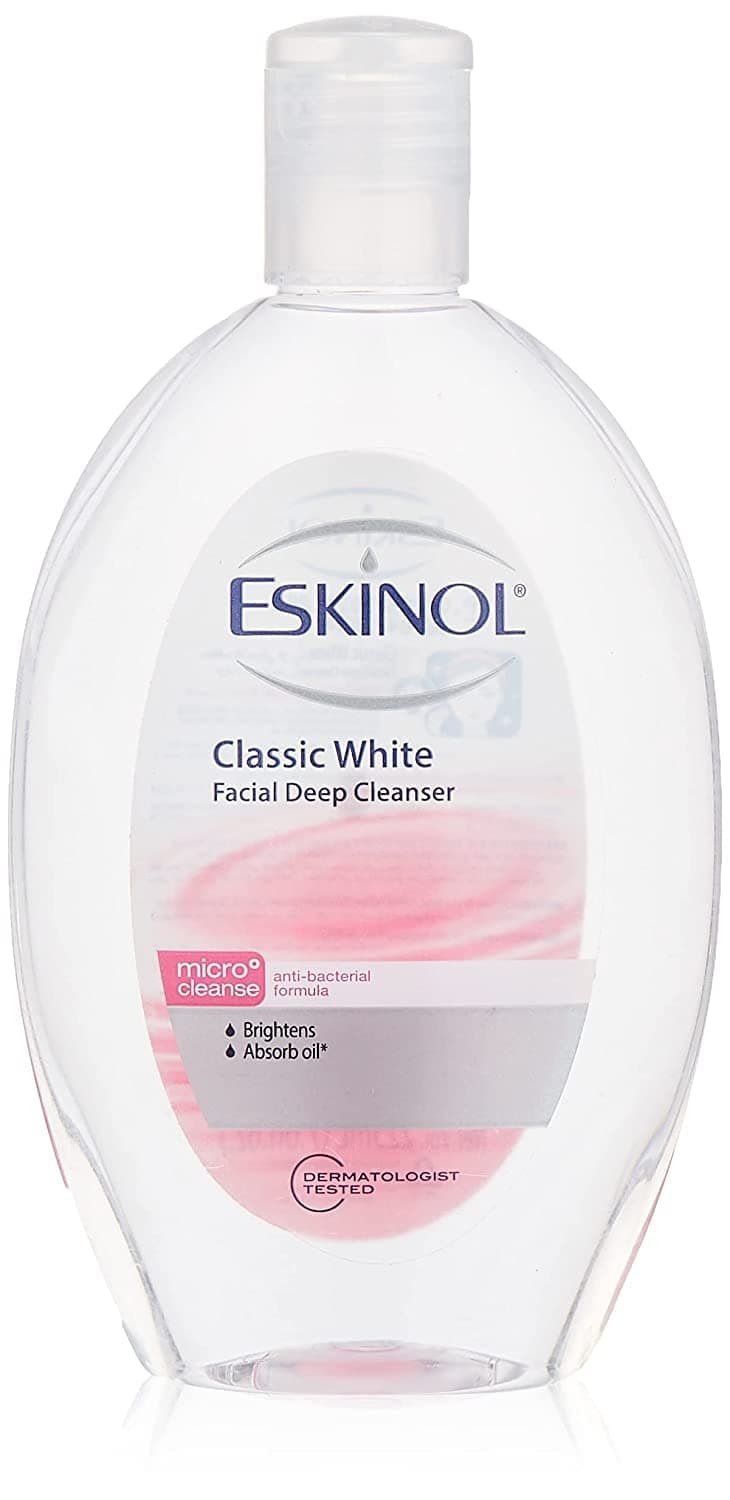 Eskinol Blackhead Eliminating Classic White Facial Deep Cleanser For Oily Skin | Micro-Cleanse & Anti-Bacterial Formula Removes Dirt & Excess Oil | Skin Brightening Face Toner for Men & Women | 225 ml