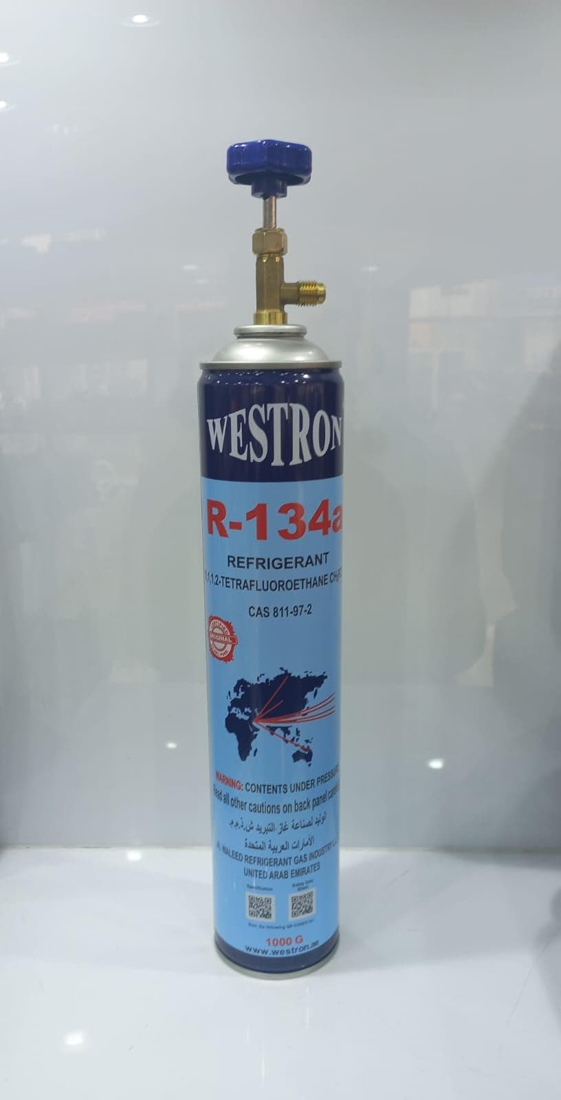 R134a Westron HVAC Disposable Cylinder containing 1000g - Comes with a Gas Charging Adapter