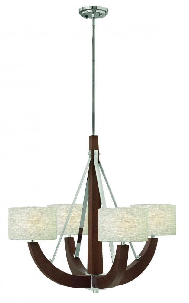 Fredrick Ramond-Four Light Polished Chrome Textured Fabric Shade Up Chandelier-FR42344PCM