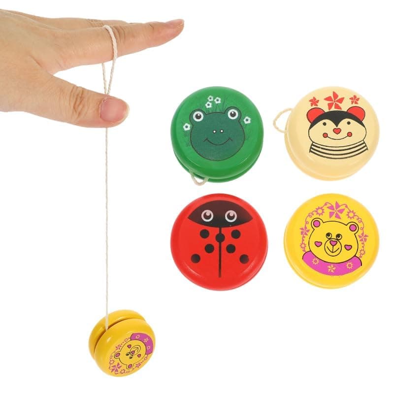 Crackles Wooden Smooth Spin Animal Printed Yo-Yo Toy High-Speed Wooden YoYo Ball Game for Boys for Kids 3+ Years Multi Color - Set of 2 Random Colour