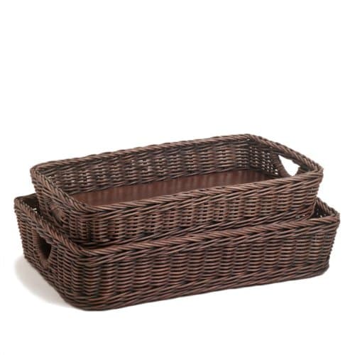 The Basket Lady Wicker Serving Tray, Medium, 21 in L x 13 in W x 4 in H, Antique Walnut Brown