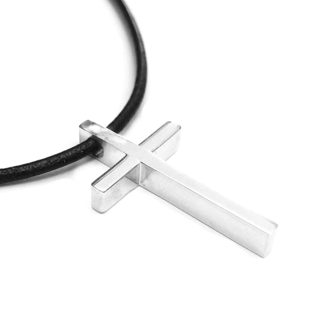 Unisex Simple Smooth Stainless Steel Cross Pendant Necklace Chain Silver Fashion Jewelry