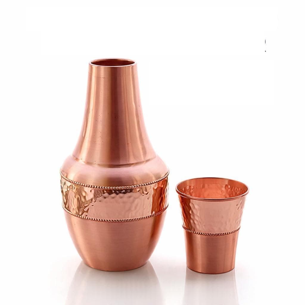 Pure Copper Water Carafe with Tumbler – 1.4L (47.3 oz) Bedside Copper Flask for Drinking Water, Ayurveda Health Benefits