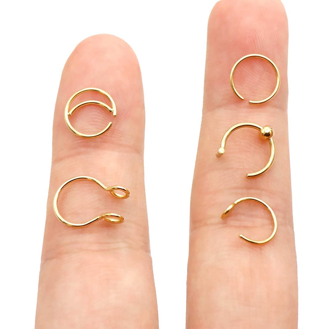 20G 5Pcs Adjustable 8MM Fake Nose Rings Hoop in High Polished Surgical Steel | Diameter 8MM | Color Gold - Silver - Black - Rainbow