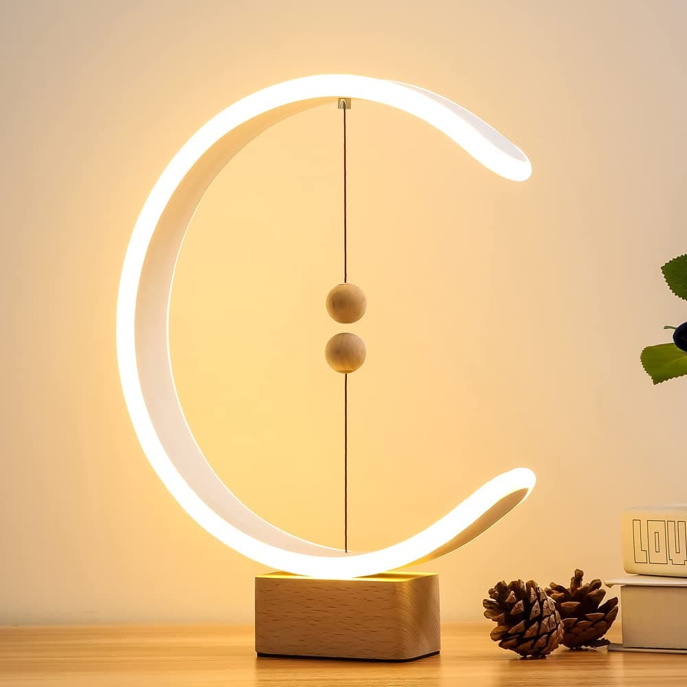 Balance Lamp, Desk Lamp Smart Magnetic Suspension Balance Light Creative LED Night Light Table Lamp Fun Birthday Present Modern Home Dorm Bedside Wood