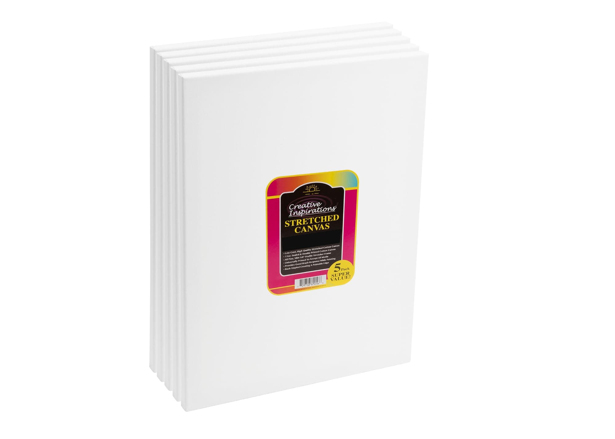 Creative Inspirations 4x6 Stretched Canvas Super Value 5 Packs - Artist Quality, Low Cost Canvas, Cotton Duck, Acid Free, Archival, Accepts All Paints, Double-Primed 10oz, Paintable Edges