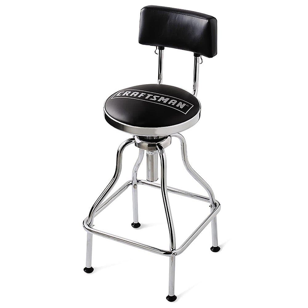 Craftsman Chrome and Vinyl Hydraulic Stool - Comfortable Swiveling Barstool for Home Bar Shop or Garage (Black)