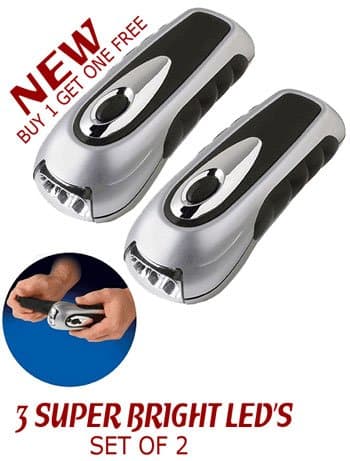 Hand Crank Illuminator Wind-up LED Flashlights - 2 Pack