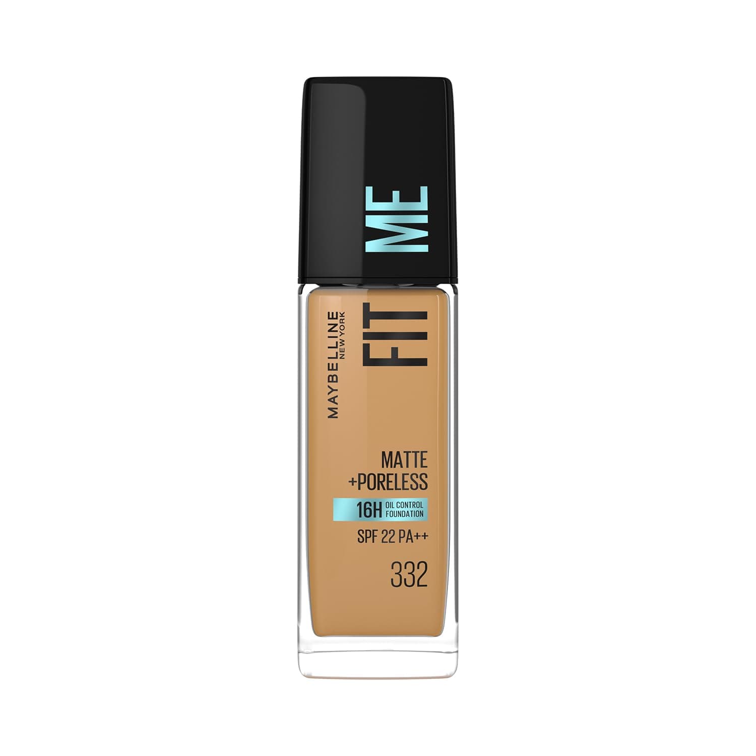 New York Fit Me Matte + Poreless Liquid Foundation, pore minimising, lightweight formula suitable for daily use, Matte Finish Foundation for Indian Skin - 332 Golden Caramel, 30 ml