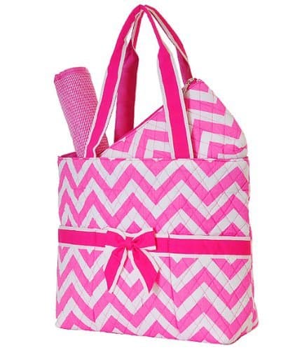 LarLar Oliff Chevron Quilted Print 3pc Diaper Bag (Fuchsia)