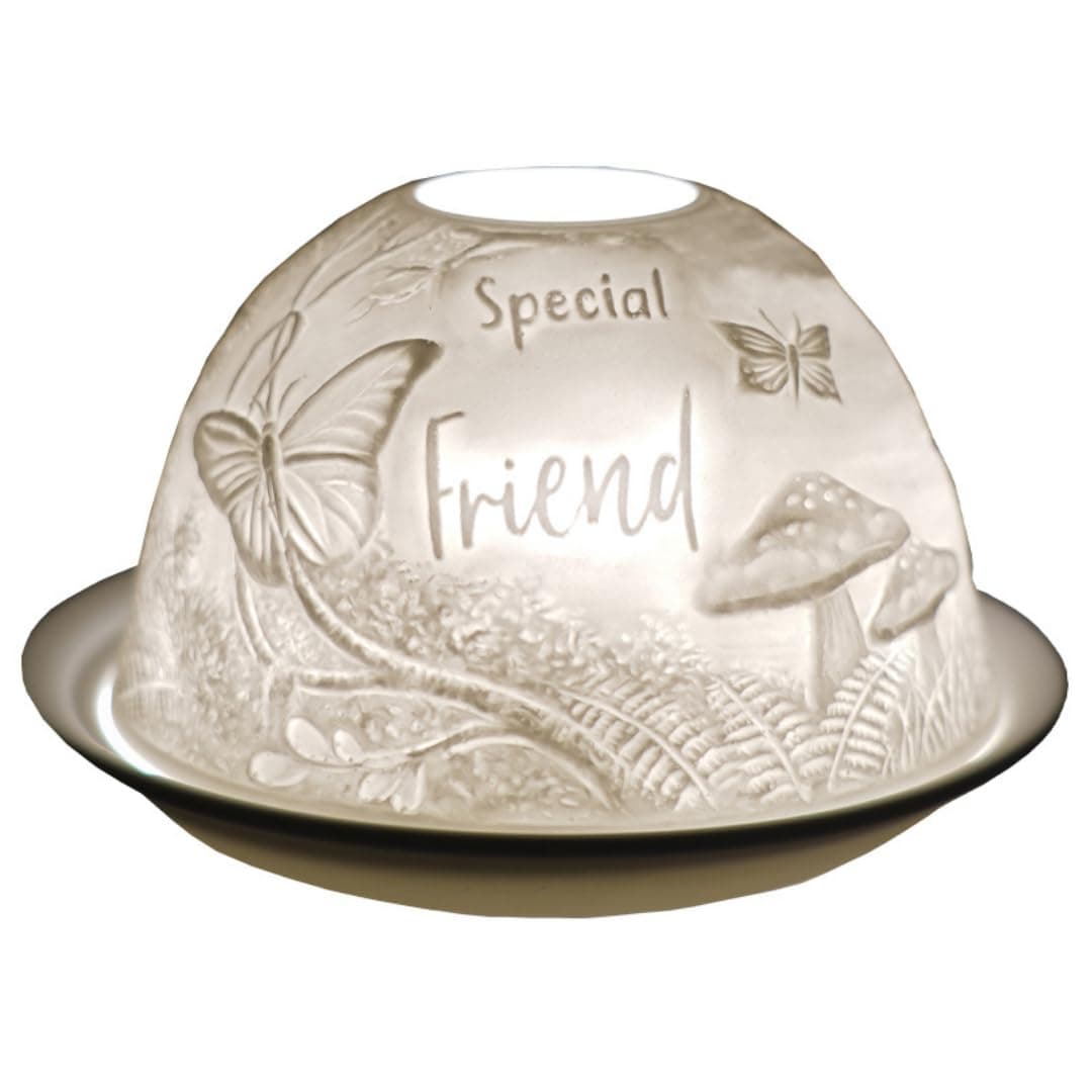 Cello Porcelain Tealight Holder Dome - Special Friend Design with 3D Projection Image & Message Scented Unscented LED Candle Wax Warmer Mum Dad Sister Brother Gifts Ornament Home Birthday Present