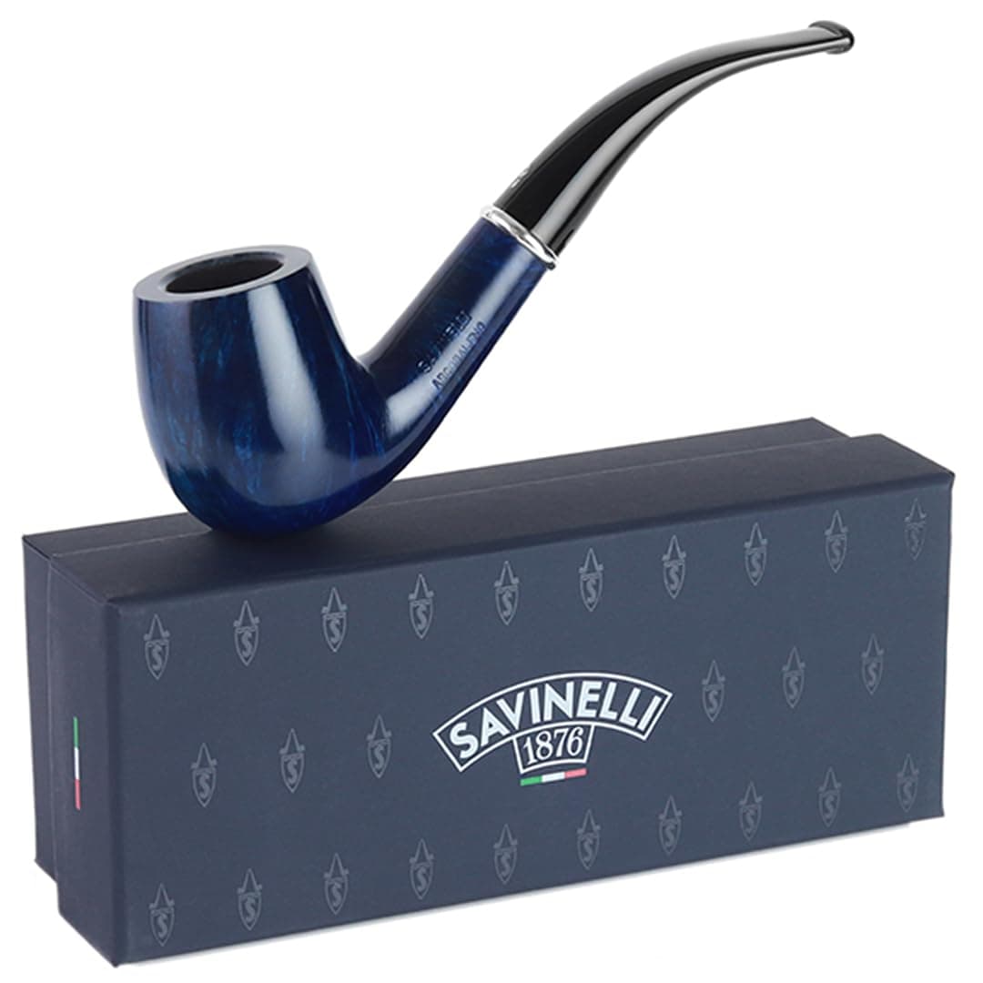 Pipes Arcobaleno 606 KS Bent Billiard - Polished & Colorful Handmade Wood Briar Pipe From Italy, 6mm (Blue)