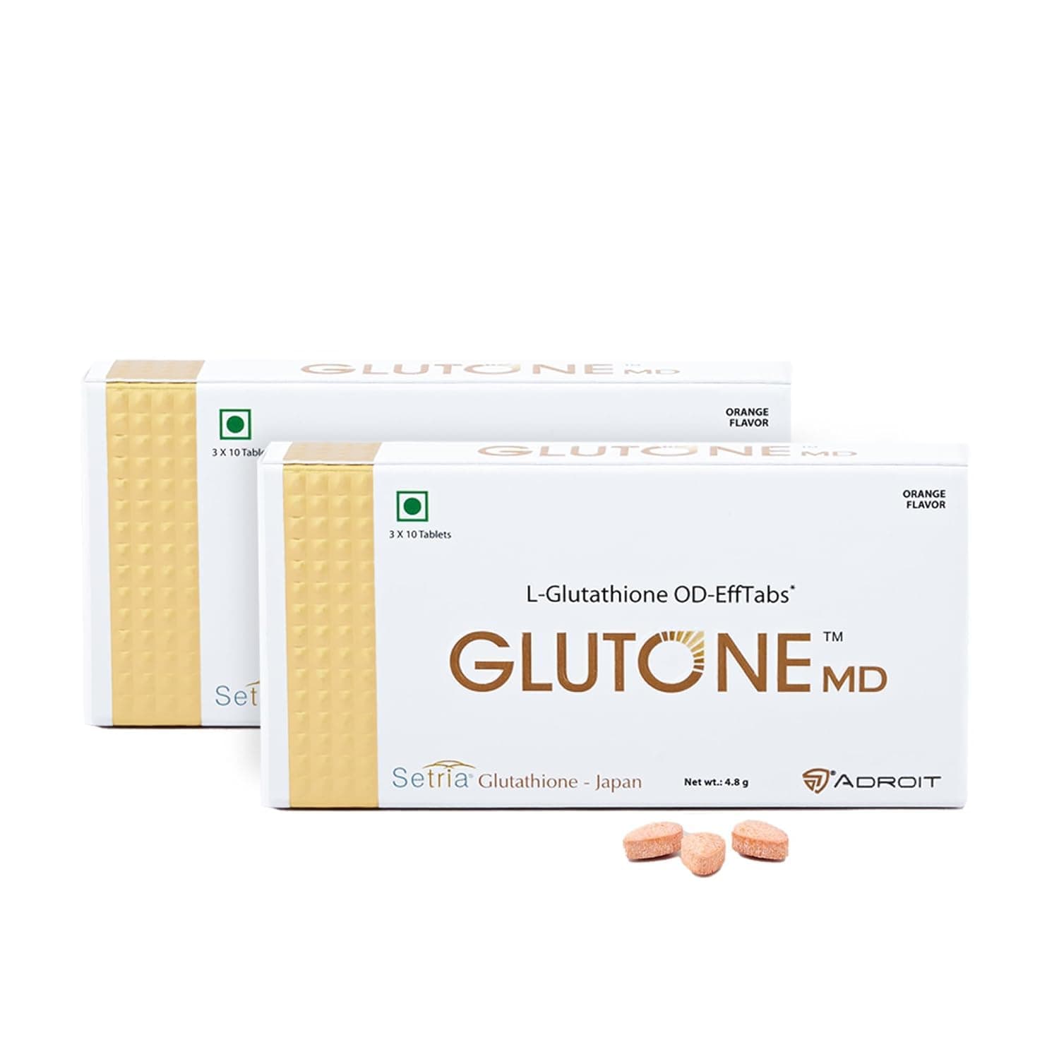 Glutone MD – Glutathione Mouth-Dissolving Tablets| Made with Setria L-Glutathione 100mg| Radiant Glow & Even Skin Tone| 30 Tablets (Orange)(PO2)