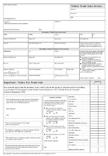 Legally Compliant - Vehicle Trade Sales Invoice Pad - Selling Trade Cars