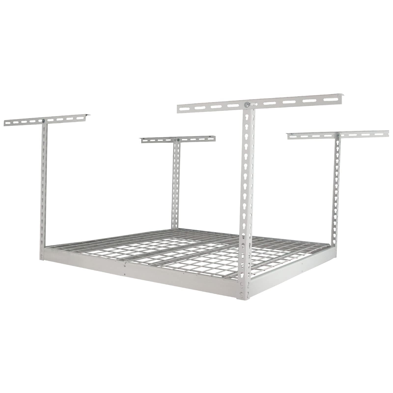 SafeRacks Overhead Garage Storage Rack - Heavy Duty Racks for Garage with 250 lb Capacity, Easy Garage Shelving, Adjustable Storage Rack, Ceiling Mount Storage Shelves 4x4 White (24"-45")