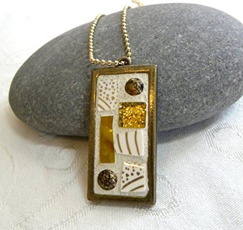 Mosaic Pendant - Shades of Gold - Mosaic Jewelry Necklace