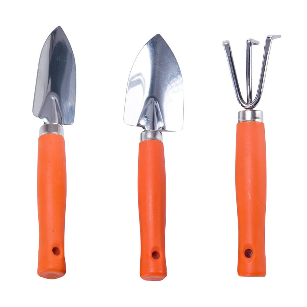 Gardening Tools Set, 3 Piece Aluminum Garden Hand Tools with Trowel, Rake and Spade, 7" Long ABS Plastic Tools, Kids Gardening Tools Kit Gifts