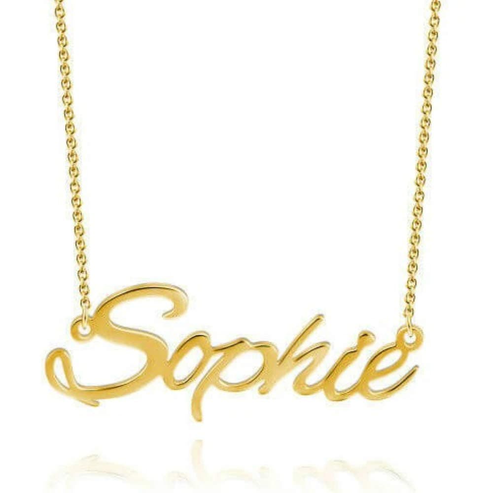 Fujin Name Necklace Personalized, Sterling Silver Custom Nameplate Necklace Charm Jewelry Gift for Women Wife(Gold)