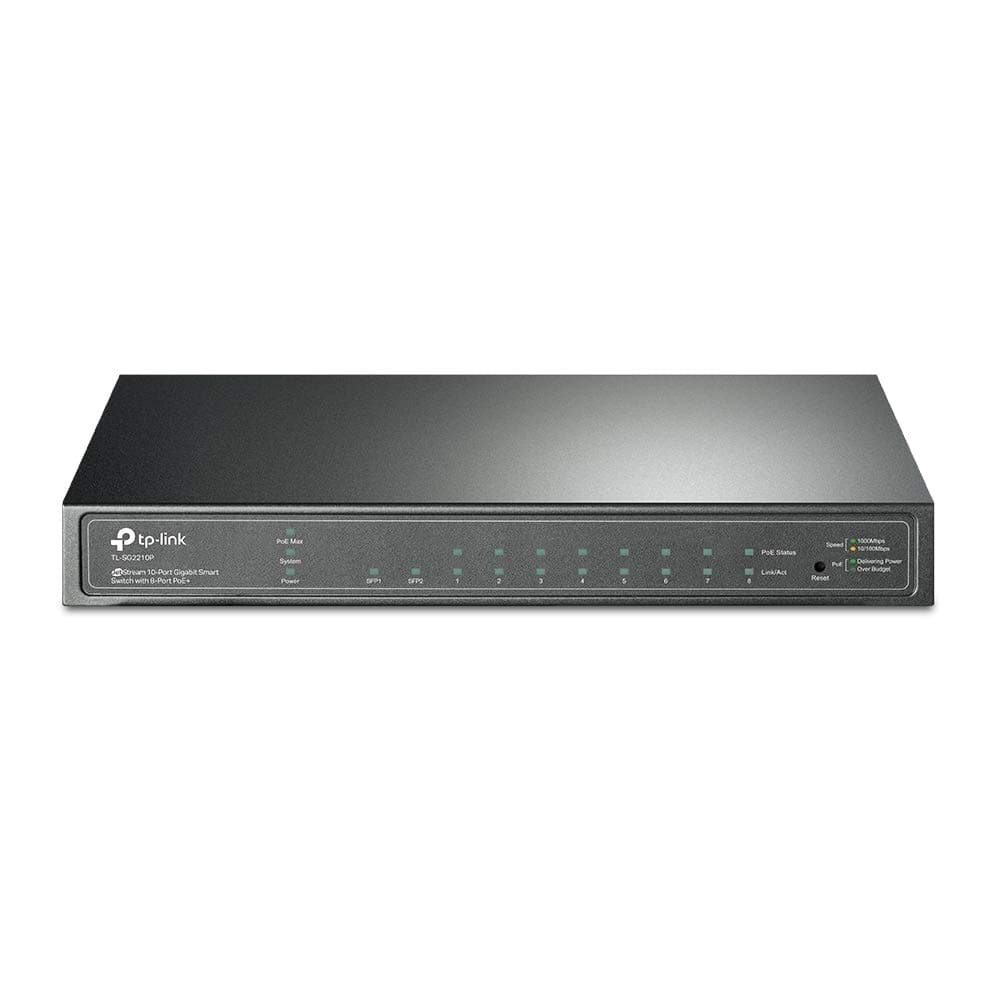 TL-SG2210P V3, Jetstream 8 Port Gigabit Smart Managed PoE Switch, 8 PoE+ Ports @61W, 2 SFP Slots, Omada SDN Integrated, PoE Recovery, IPv6, Static Routing, Limited Lifetime Protection