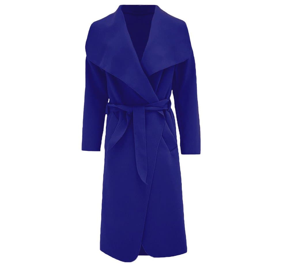 Hina Fashion Women Ladies Italian Waterfall Belted Long Sleeve Coat Jacket