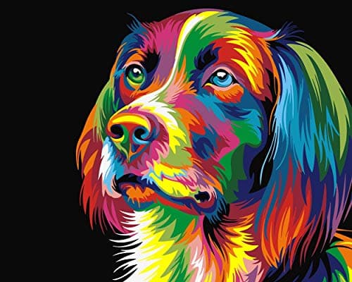 Toudorp Paint by Numbers Kits 16x20 inches Canvas Painting for Adults Beginner and Kids with Acrylic Paints and Brushes - Mr Colorful Dog (Without Frame)