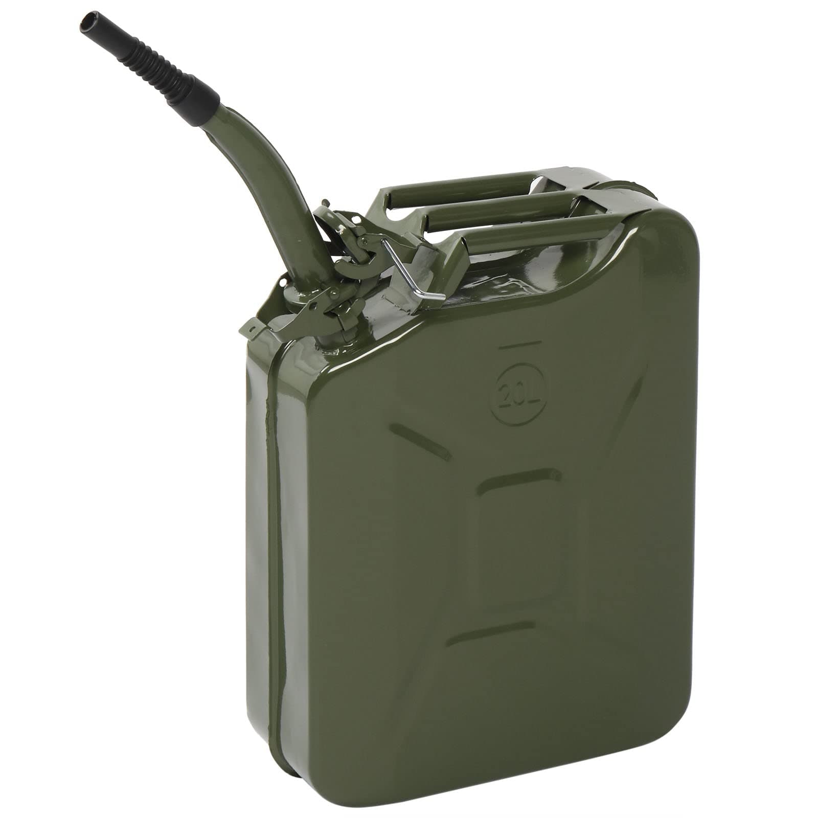 Karlhome 20 Litre 5 Gallon Metal Gas Can Fuel Tank Can Petrol Diesel Storage Can Portable with Spout System, for Automobile Vehicle Off Road Emergency Supply, Green