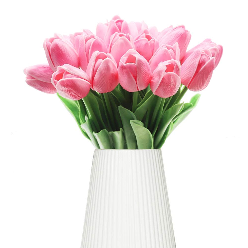 GKONGUTulip Bouquet Bunch Of 10 Pieces Realistic Latex Artificial Tulip Natural Vibrant Tulip Flowers For Room Party Wedding Decoration (Pink)