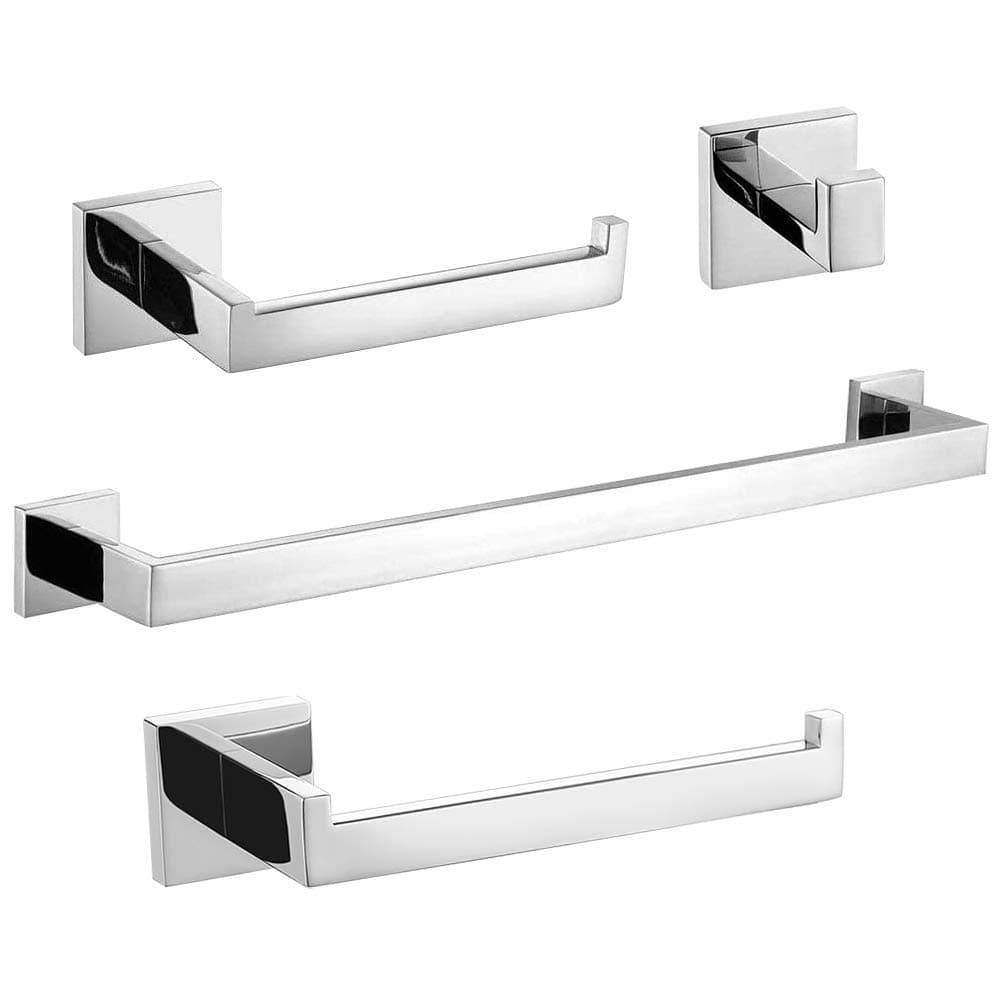 TURSContemporary 4-Piece Bathroom Hardware Set Towel Hook Towel Bar Toilet Paper Holder Tower Holder, SUS 304 Stainless Steel Wall Mounted, Polished