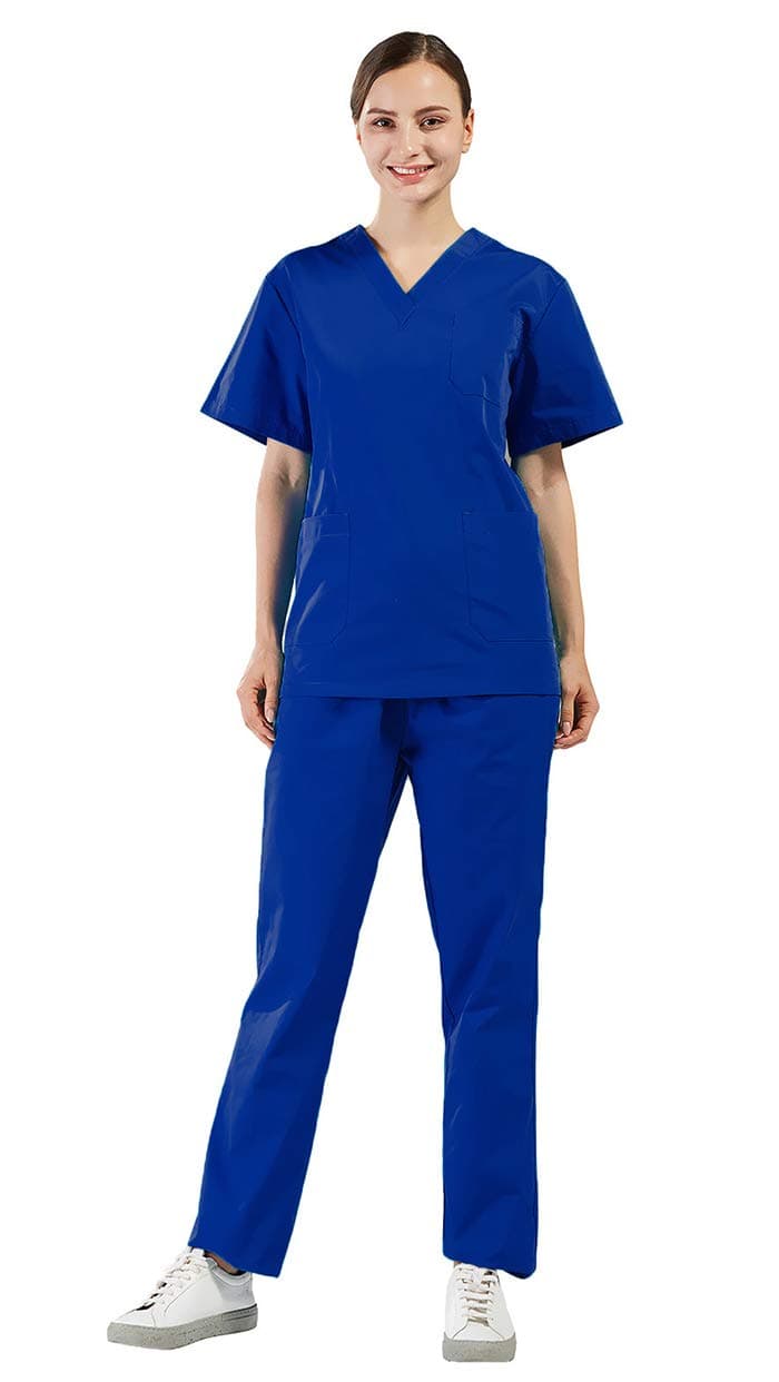 Nanxson Scrub Set Scrubs Uniforms Women Set Elastic Waist Short Sleeve Top Tunic Trousers Movement Booster Pants Blue ME0027