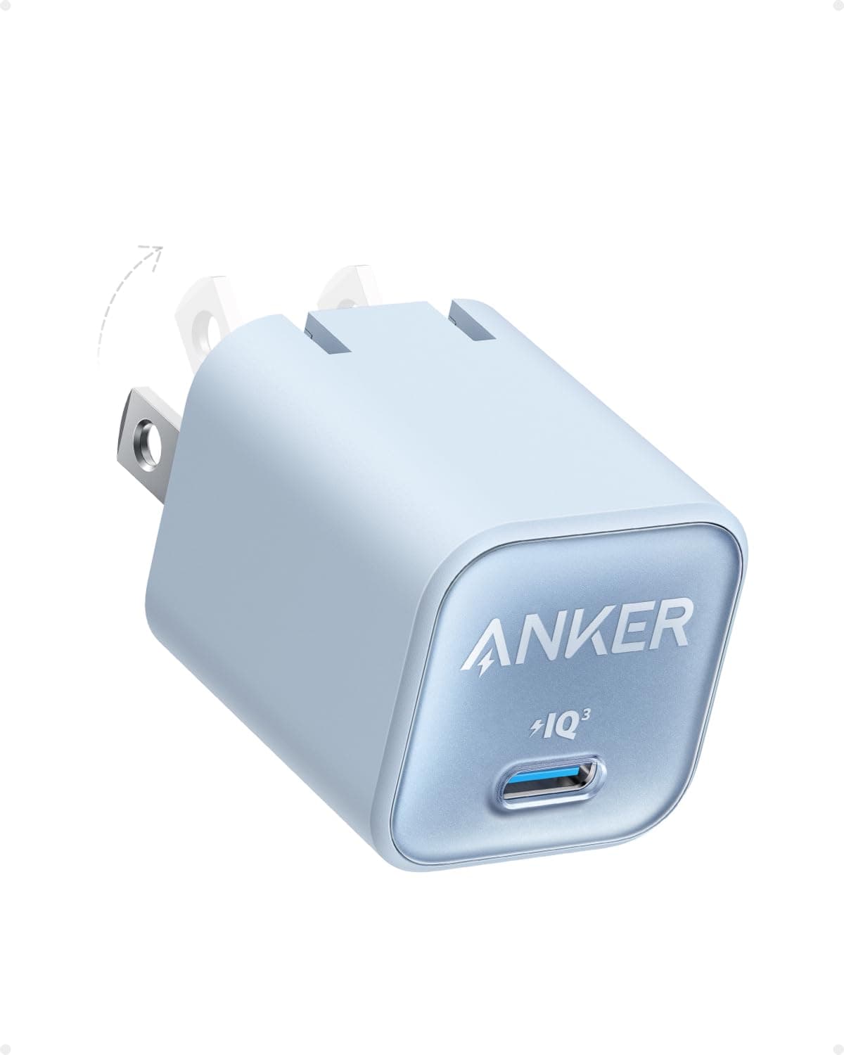 GaN 30W USB C Charger, 511 (Nano 3), Foldable Quick Charger PIQ 3.0, Anker Nano 3 for iPhone 14/14 Pro/14 Pro/14 Pro/13 Pro/13 Pro Max, Galaxy, iPad (Cable Not Included) - Mist Blue