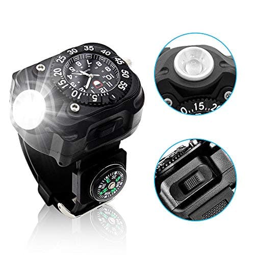 Aifulo Rechargeable LED Watch Wrist Light, Waterproof 350 Lumens Torch with Compass Tactical Flashlights Birthday for Outdoor Running, Hiking, Camping, Biking, Patrol