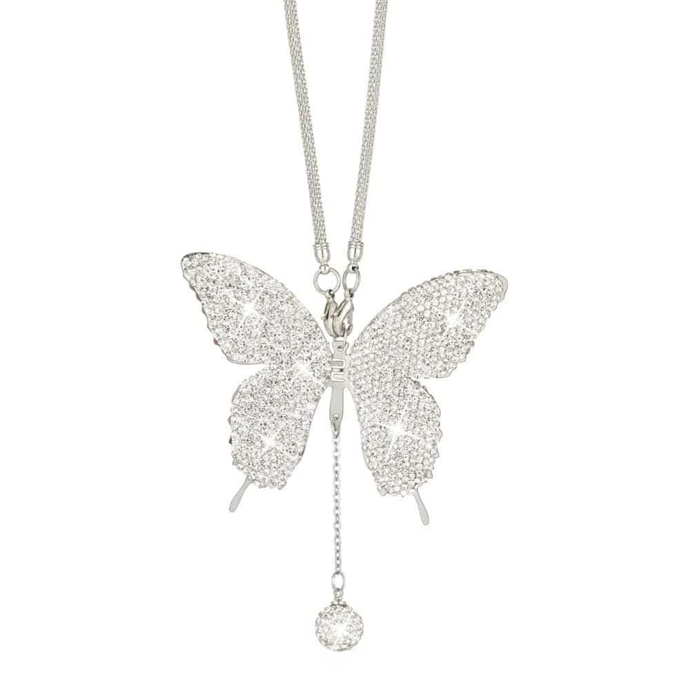 Rhinestones Butterfly Diamond Car Accessories - Crystal Rear View Mirror Charms for Women, Valentine's Day Gifts - Silver