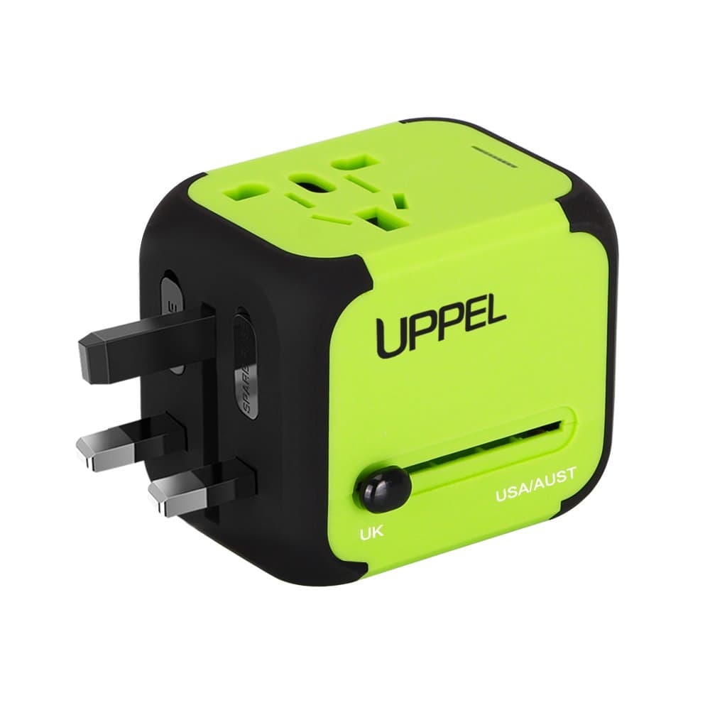 Travel Adapter Dual USB All-in-one Worldwide Travel Chargers Adapters for US EU UK AU About 152 Countries Wall Universal Power Plug Adapter Charger with Dual USB and Safety Fuse (Green)