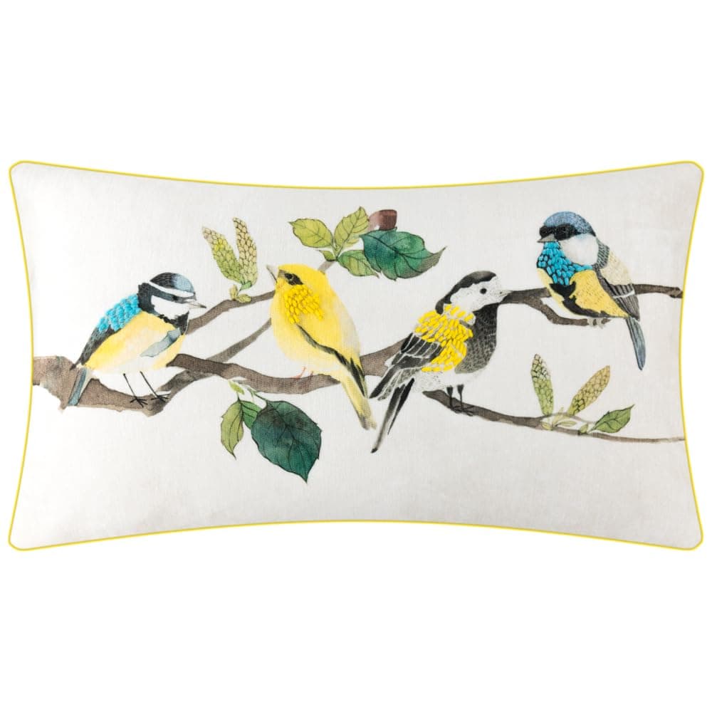 JWH Birds Accent Pillow Case Applique Hand Emobroidery Cushion Cover Wool Decorative Pillowcase Home Sofa Car Bed Living Room Decor Sham Gift 14 x 24 Inch (Sewn 4 Birds)