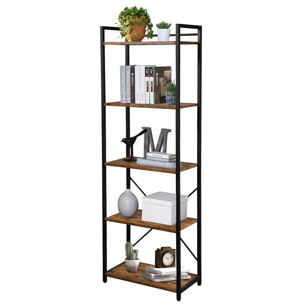 LENTIA 5 Tier Storage Shelves Bookshelf Industrial Bookshelf Bookcase Shelving Unit Plant Stand with Metal Frame 55 * 30 * 160cm (Rustic Brown)